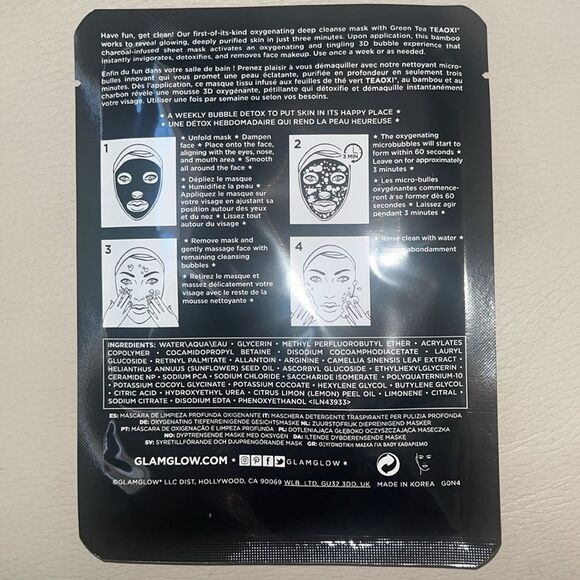 Glamglow Bubblesheet Oxygenating Deep Cleanse Mask - 1 Pc Mask - Picture 2 of 3